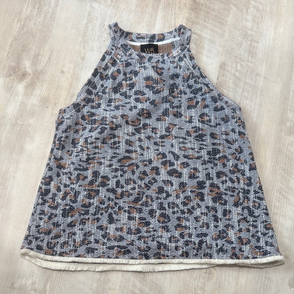 W5 Women's Sleeveless Leopard Print Tank Top - Black and Brown
